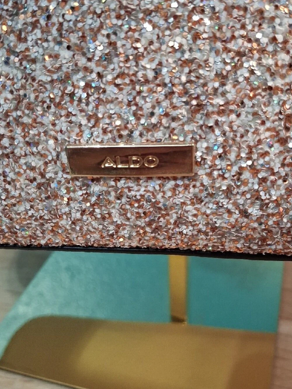 Aldo Rose Gold Glitter Satchel with Cream Handles